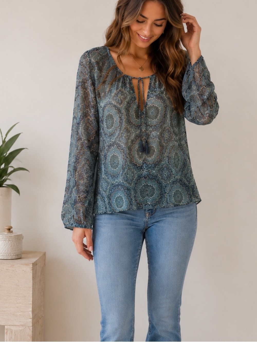 𝅺o'neill Sheer Chiffon Boho Top 💚